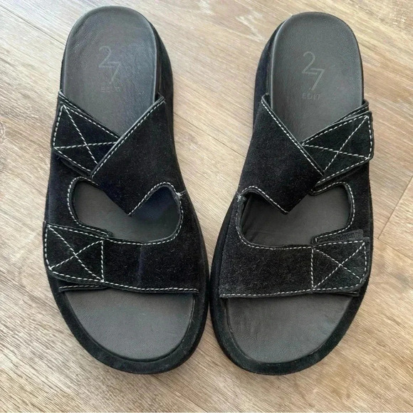 27 Edit Naturalizer Marcelle Slide Sandal Black Suede Size 9 Double Strap Casual - Picture 1 of 8